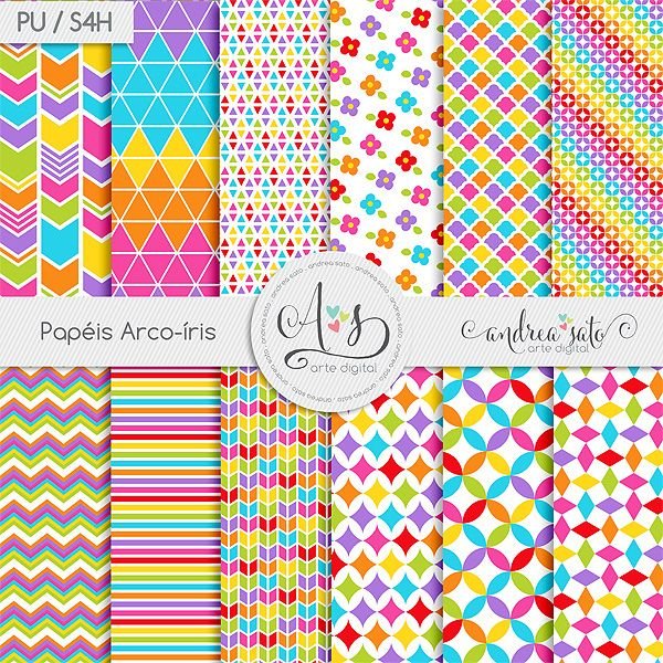 Papeis Arco Iris Kit Digital Papeis Arco Iris - Imagem 1