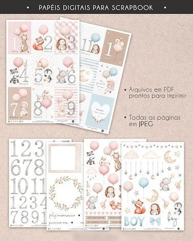 Papeis para Scrapbook - Celebre cada Momento Kit Digital Celebre cada Momento mês Versario - Imagem 1