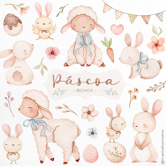 Páscoa dos Bichos Kit Digital Páscoa dos Bichos - Imagem 1