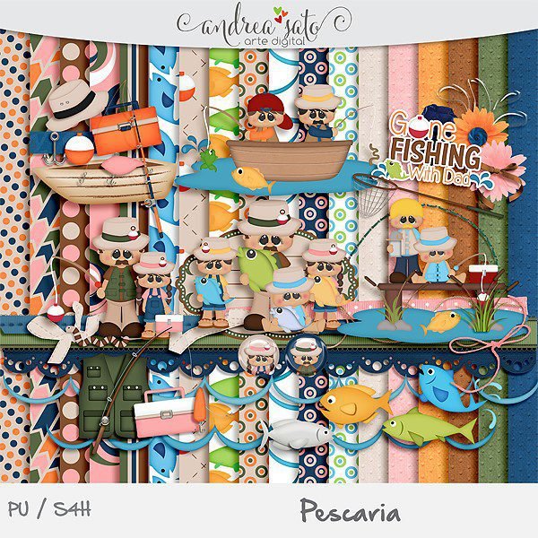 Pescaria Kit Digital Papeis Pescaria - Imagem 1