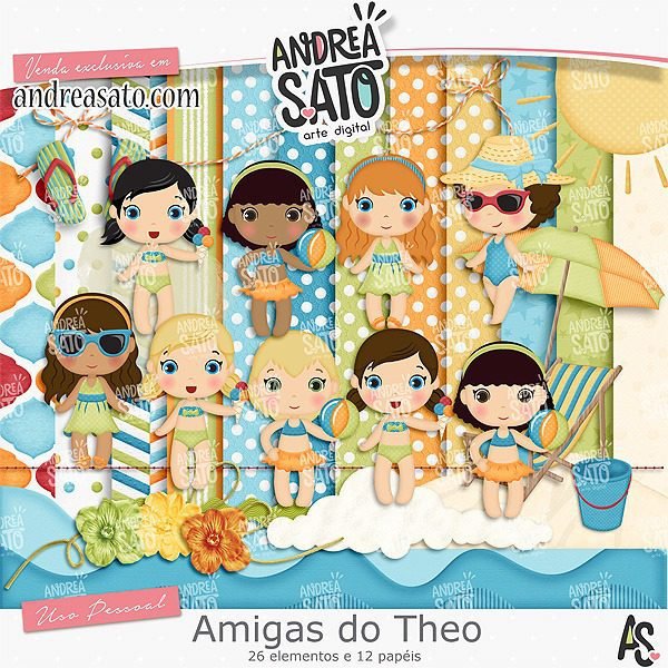 Praia do Theo e Amigas Kit Digital Papeis Praia do Theo e Amigas - Imagem 1