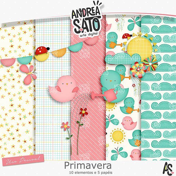 Primavera Kit Digital Papeis Primavera - Imagem 1
