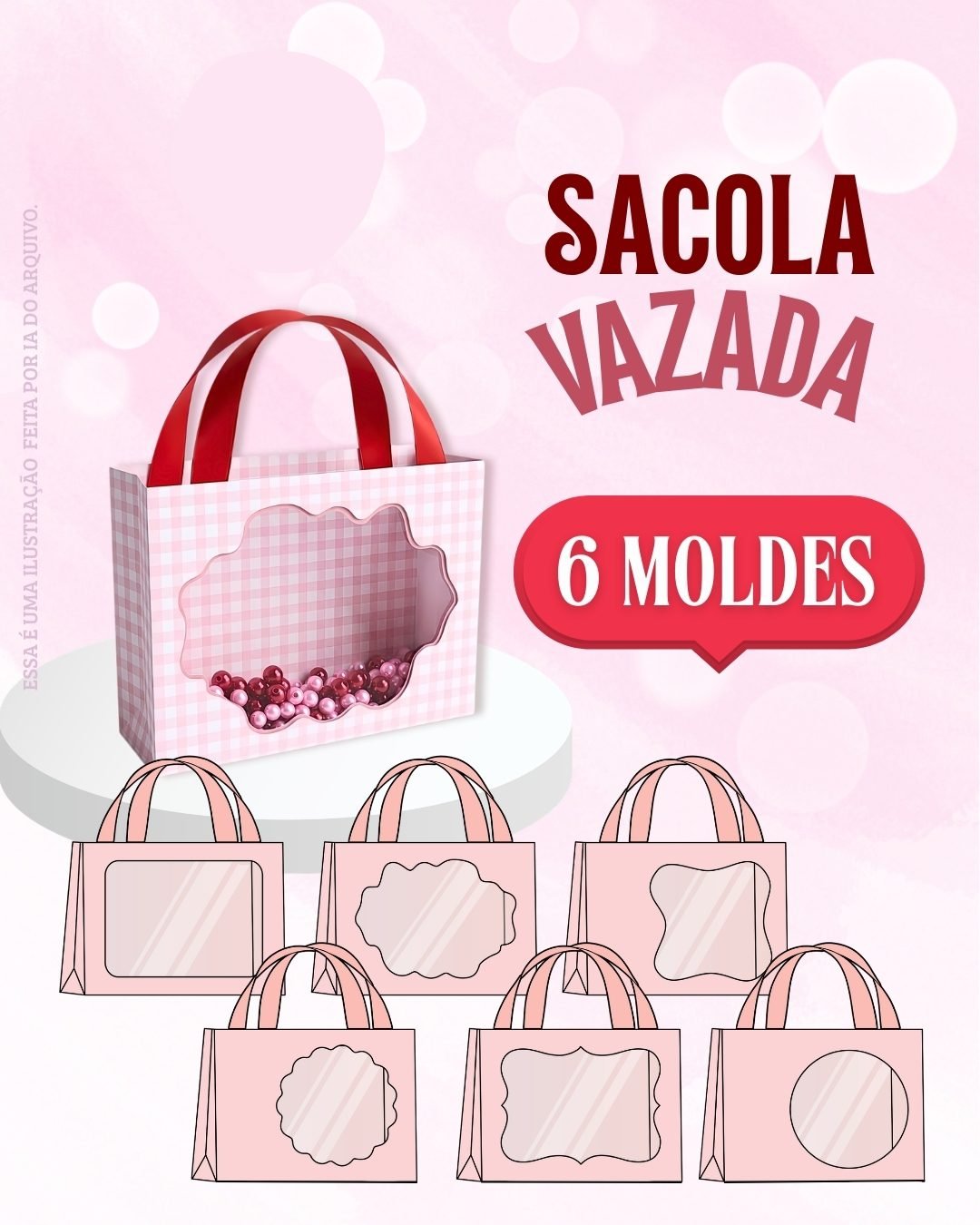 SACOLA COM VITRINE Arquivo de Corte Molde Sacolinha Vazada Vitrine - Imagem 1