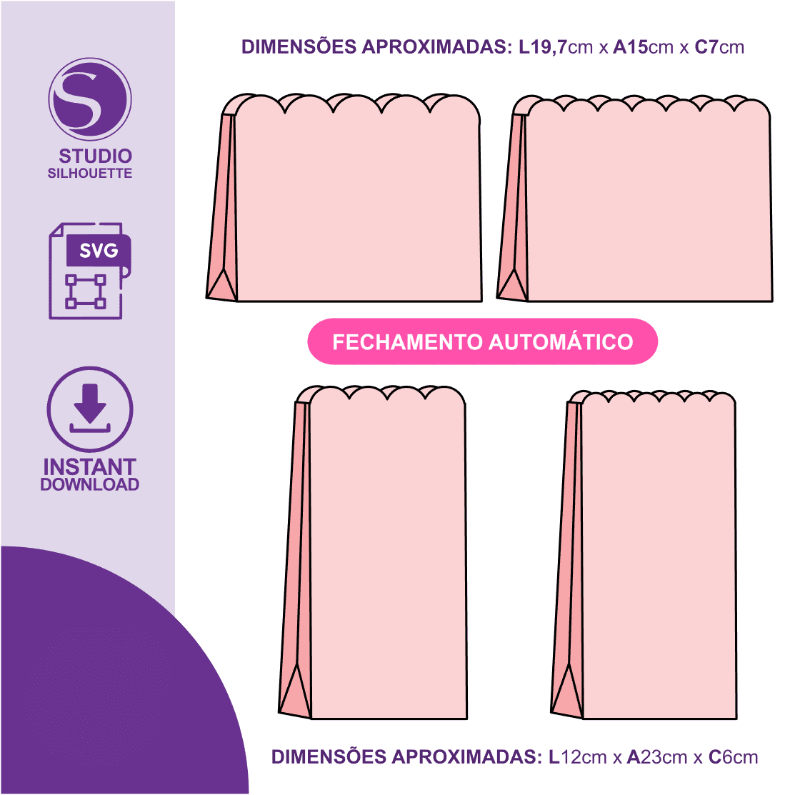 SACOLA FUNDO AUTOMÁTICO Arquivo de Corte Sacolinha Fundo Automático - Imagem 1