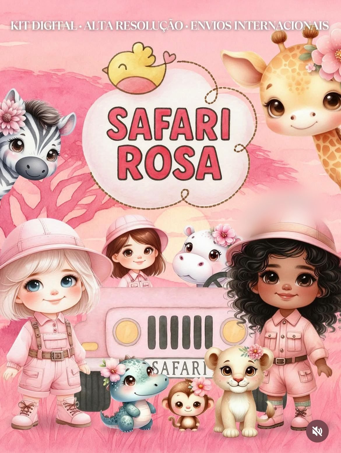 SAFARI ROSA AQUARELA Kit Digital SAFARI ROSA AQUARELA - Imagem 1