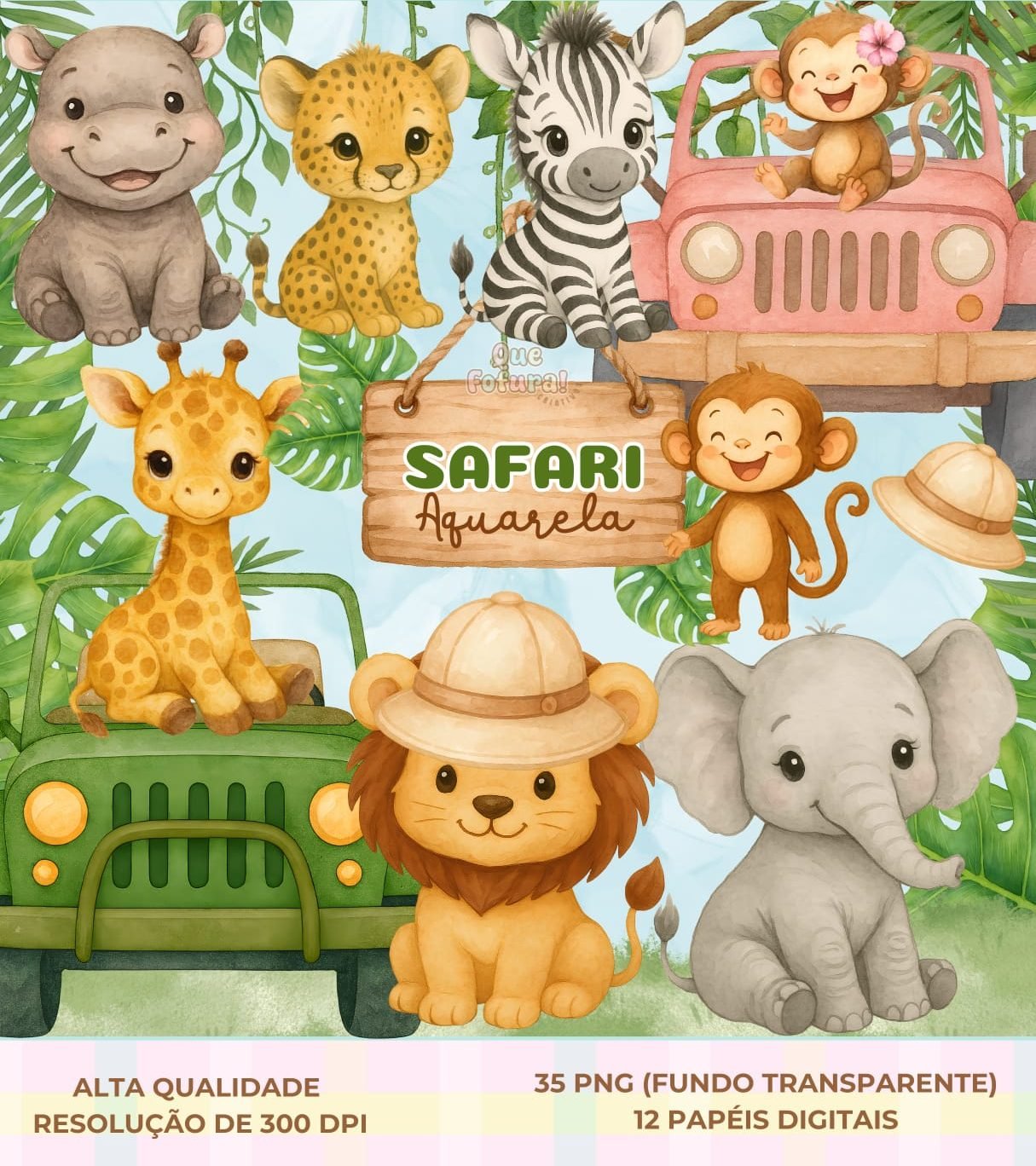 Safari Aquarela Kit Digital Safari Aquarela - Imagem 1