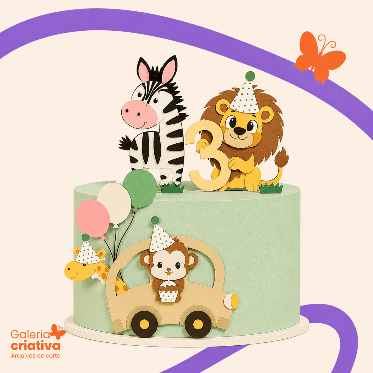 TOPO ANIMAIS SAFARI Arquivo Topo de Bolo ANIMAIS SAFARI - Imagem 1