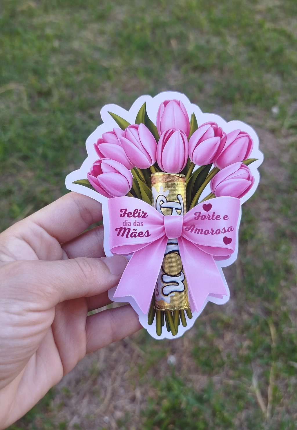 Tag tulipa rosa. Feliz Dia das Mães Arquivo dia das mães buque rosa - Imagem 1