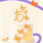 Arquivo Topo de Bolo flores e borboletas 15 anos