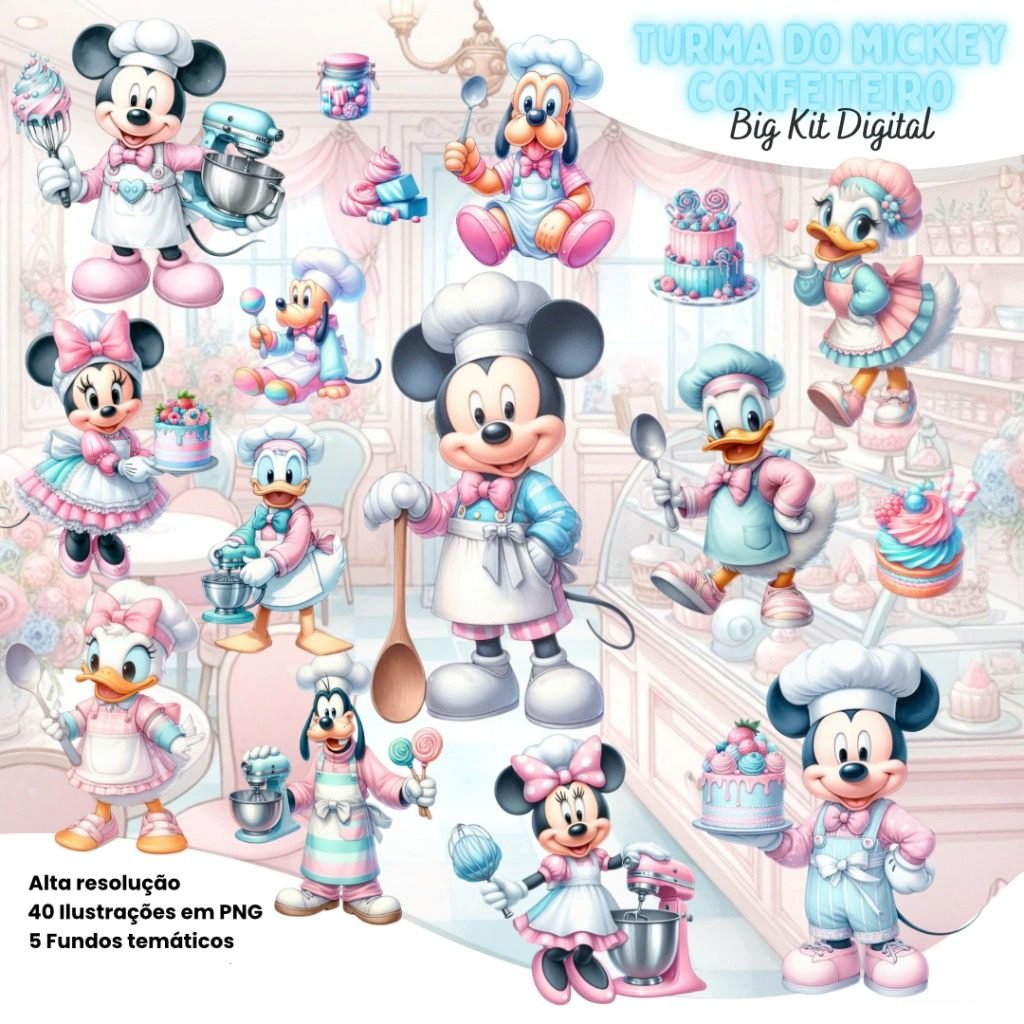 Turma do Mickey Confeiteiro Kit Digital Turma do Mickey Confeiteiro - Imagem 1