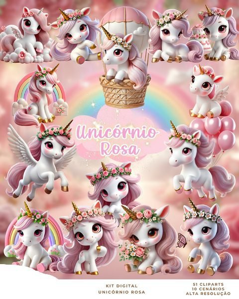 Unicórnio Rosa Kit Digital Unicorcio Rosa - Imagem 1