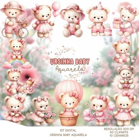 Ursinha Baby - Aquarela Kit Digital Ursinha Baby - Imagem 1