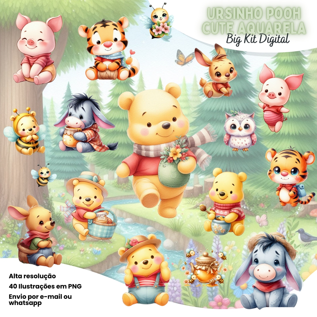 Ursinho Pooh Cute Kit Digital Ursinho Pooh Cute - Imagem 1