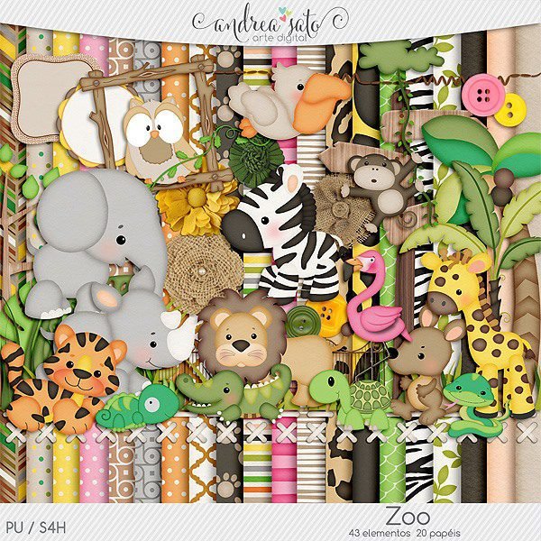 ZOO Kit Digital Papeis Animais Zoo - Imagem 1