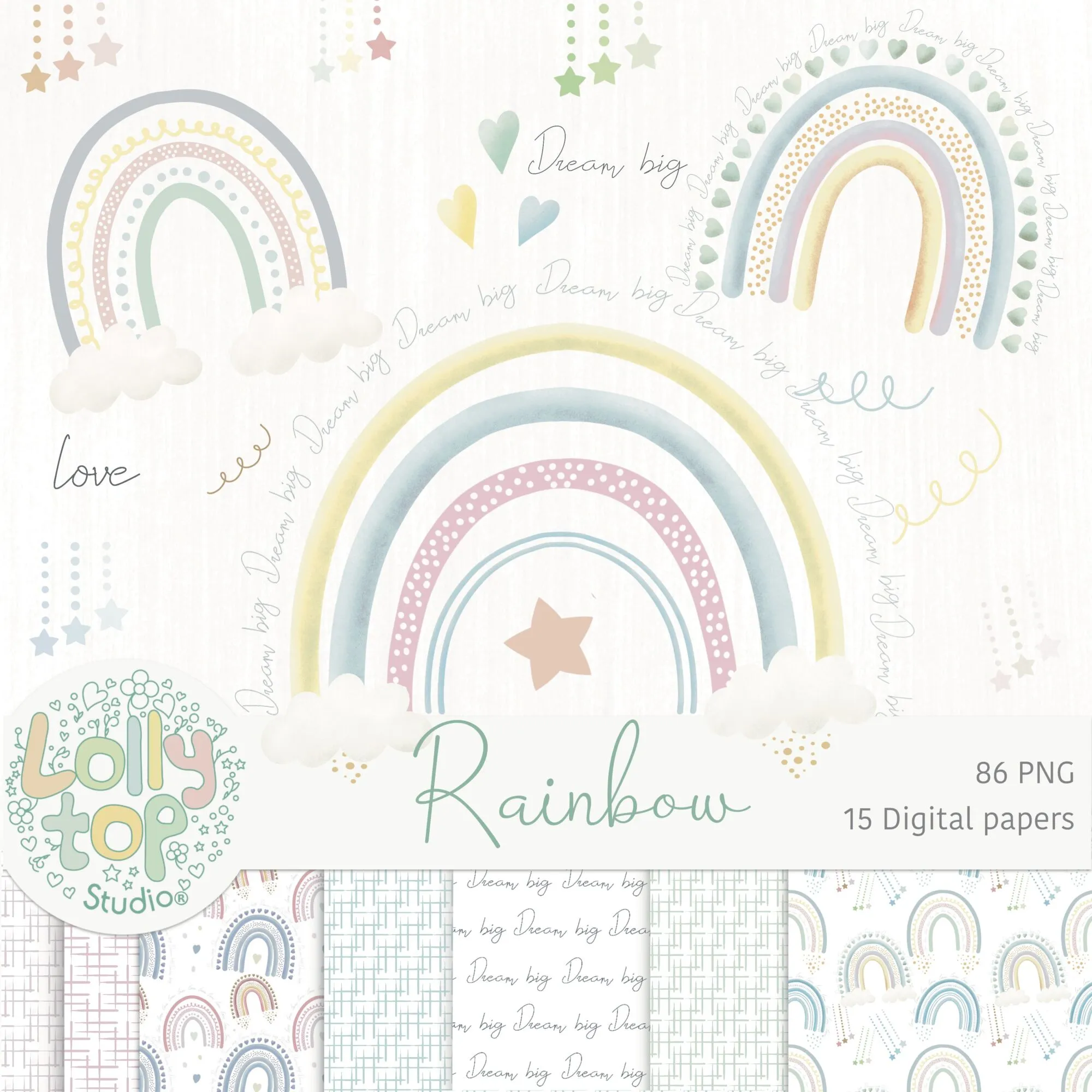 arco iris Kit Digital Arco Iris Rainbow Aquarela - Imagem 1
