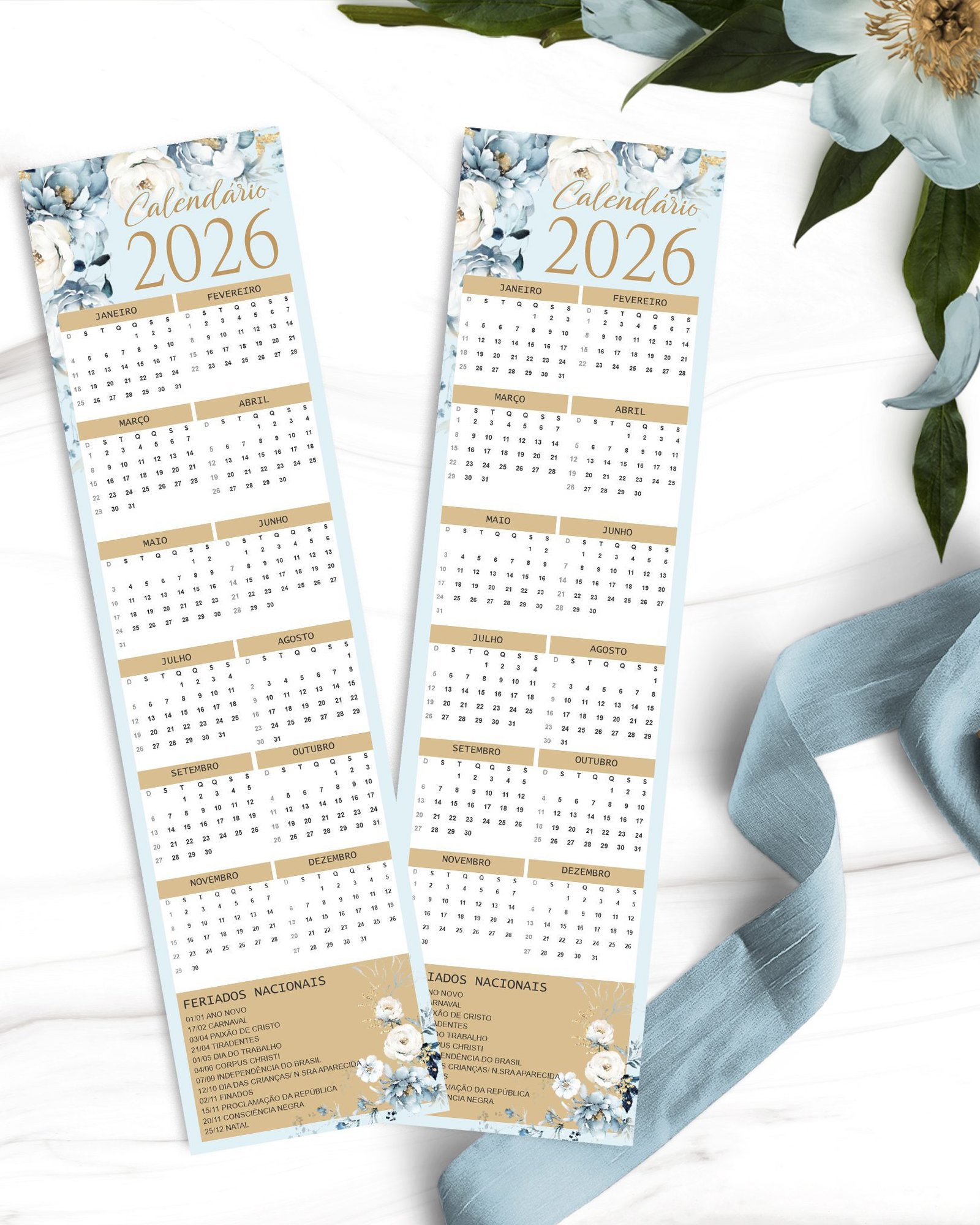 Arquivo Floral Azul Calendários 2026 - Imagem 4