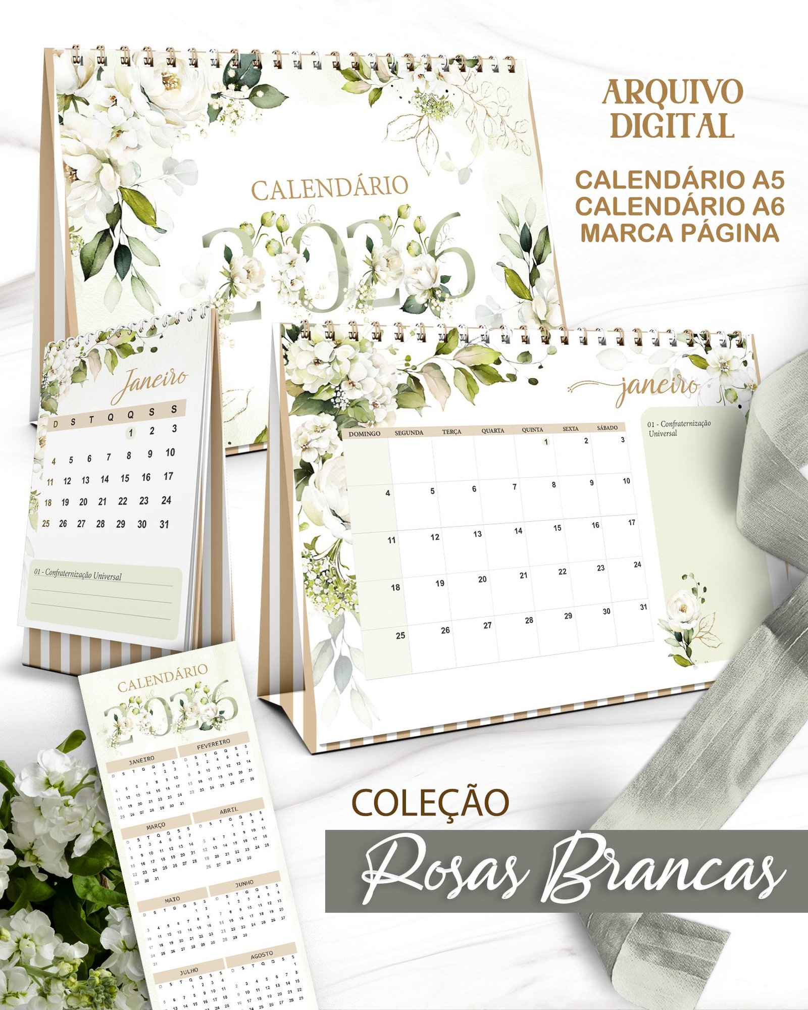 Arquivo Calendário Rosas Brancas 2026 - Imagem 4