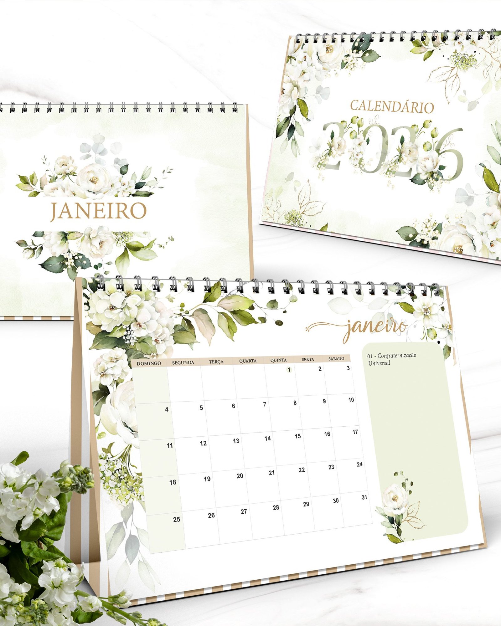 Arquivo Calendário Rosas Brancas 2026 - Imagem 2