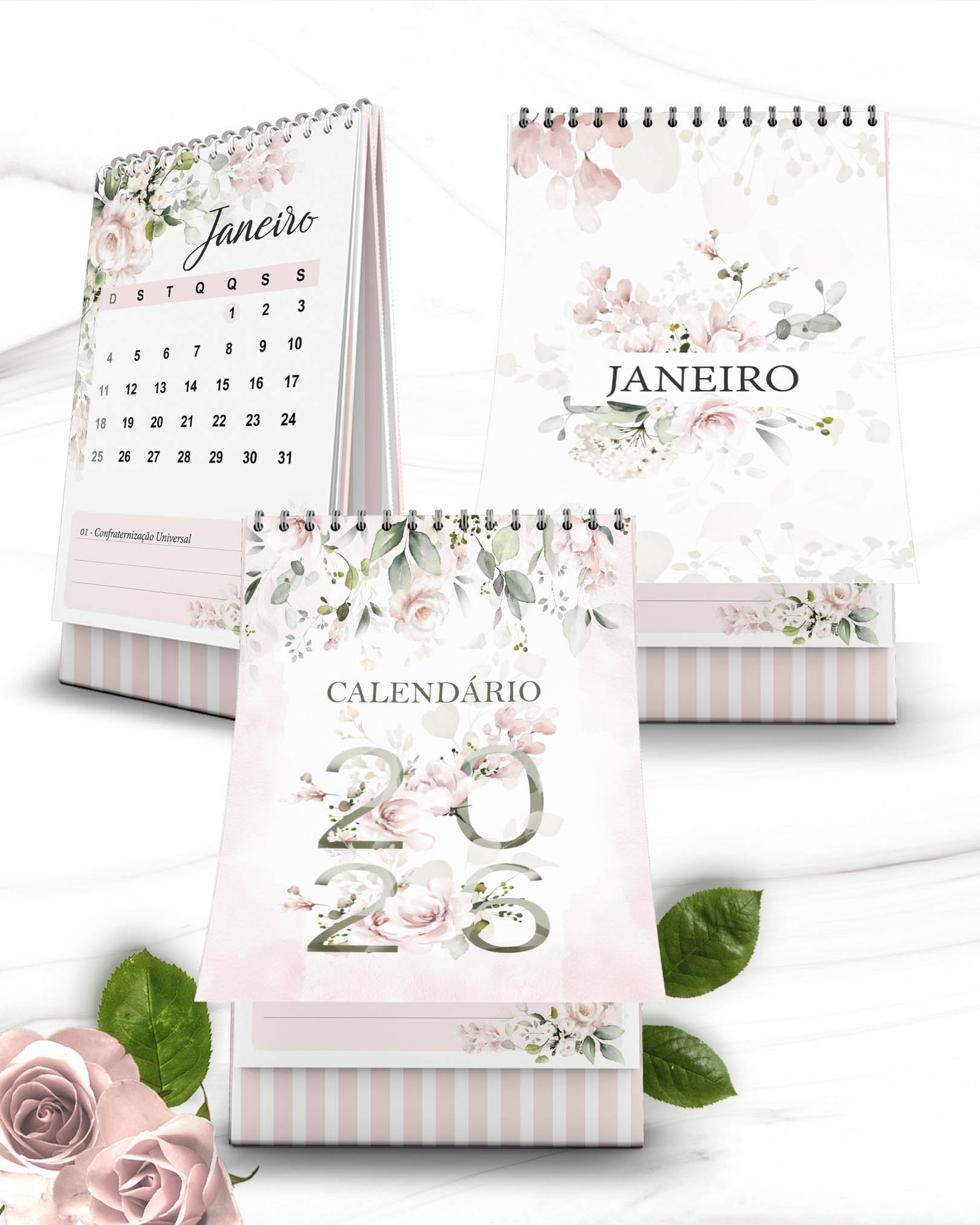 Arquivo Floral Rosa Calendários 2026 - Imagem 2
