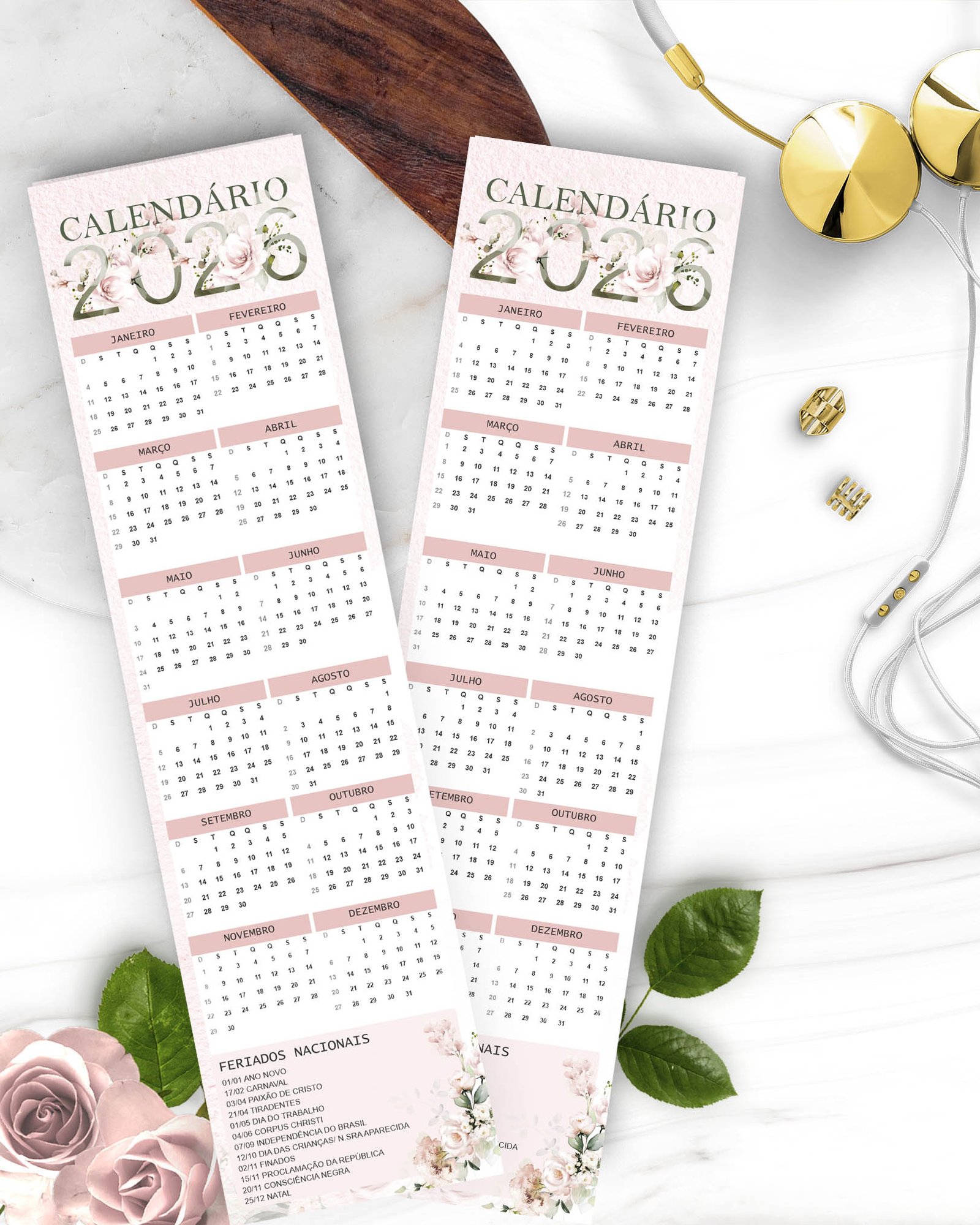 Arquivo Floral Rosa Calendários 2026 - Imagem 4
