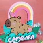 Arquivo Topo de Bolo capivara com arco iris