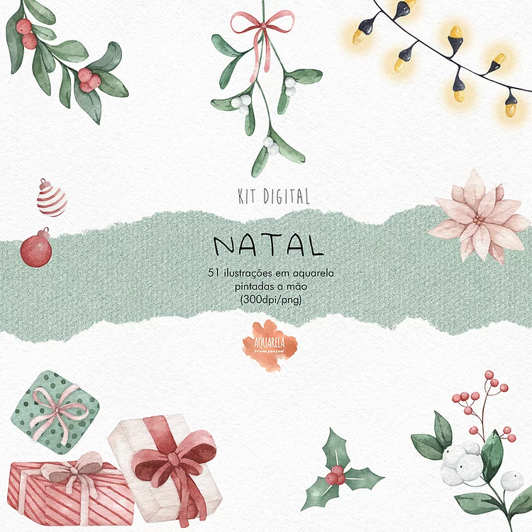 kit digital natal Kit Digital Natal Aquarela - Imagem 1