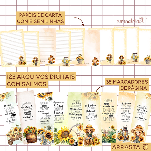marca páginas versículos salmos girassol Kit Digital Marca Páginas Versículos e Salmos Girassol - Imagem 1