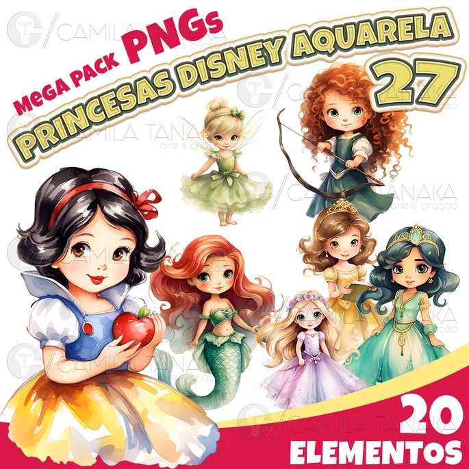princesas disney aquarela 33 Kit Digital Princesas da Disney Baby - Imagem 1