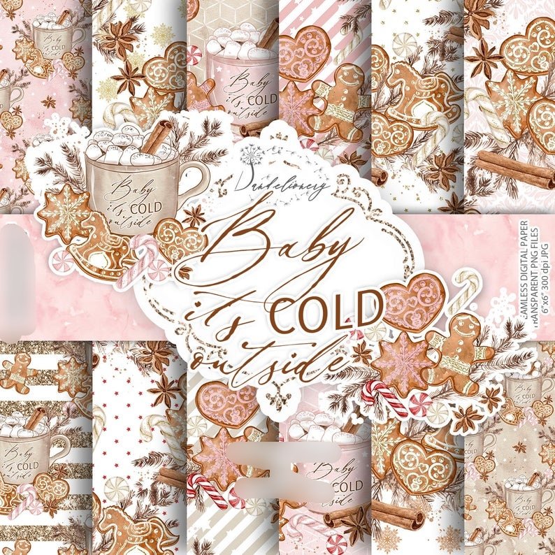 058_Gingerbread_DP_all Kit Digital Papeis Café Biscoito Gengibre - Imagem 1