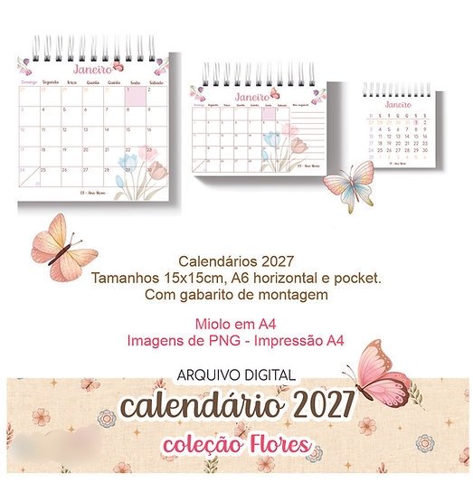 1-Calendário 2027 Coleção Flores Arquivo Coleção Calendário Flores 2027 - Imagem 1