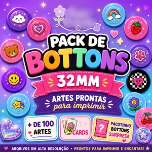 1-Pack Bottons 32mm Cards e Artes Arquivo Pack Bottons 32mm Cards e Artes - Imagem 1