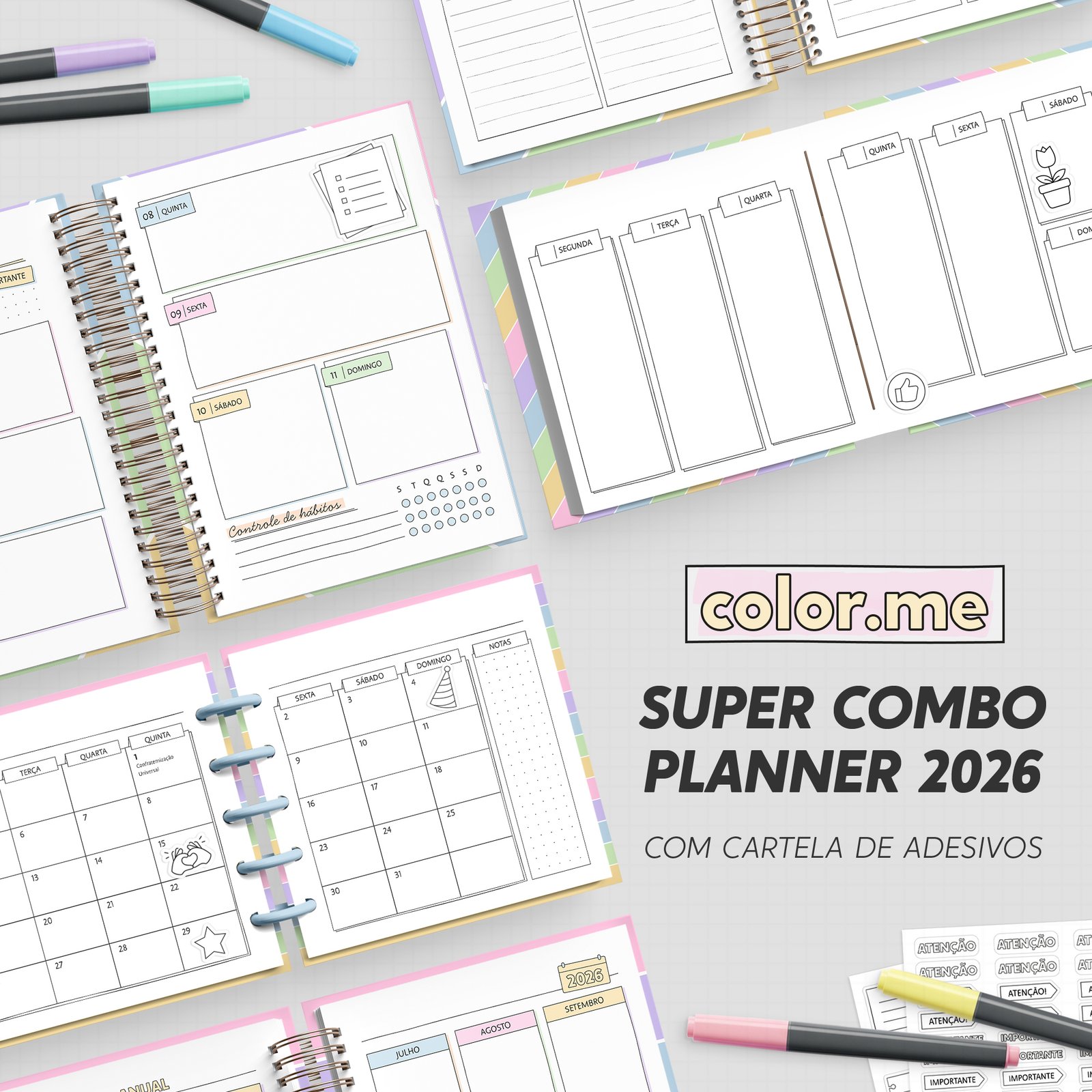 10-SUPER COMBO Planner para Colorir 2026 WIREO E COSTURA Arquivo Super Combo Planner para Colorir 2026 - wireo e costura - Imagem 1