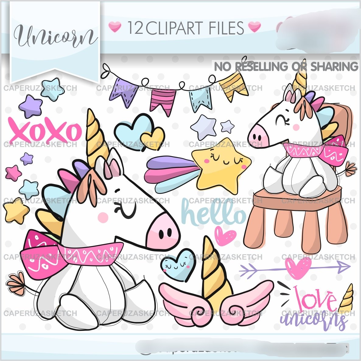 142_Unicorn 4 Kit Digital Unicornio Clipart Love - Imagem 1