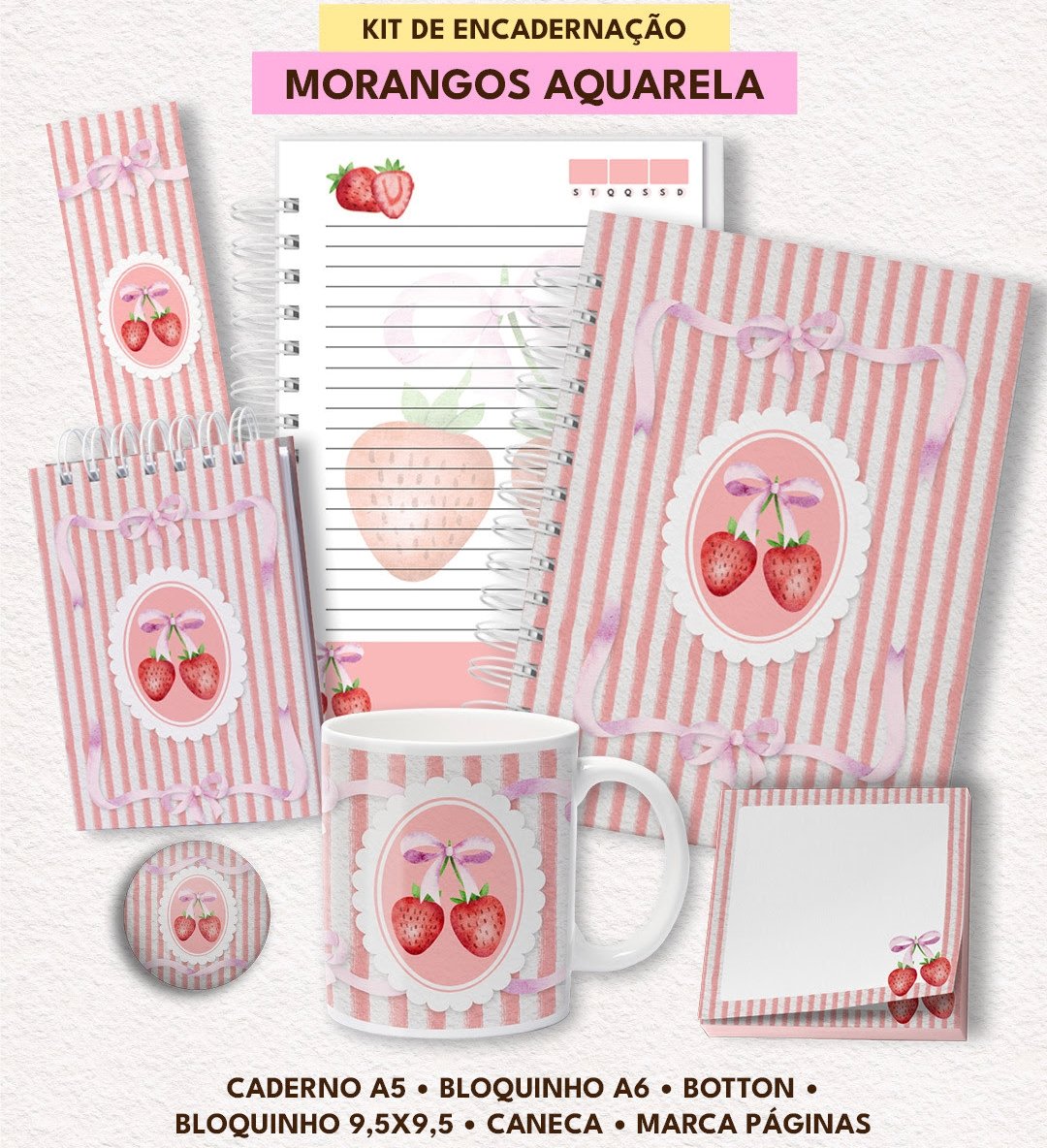 16-KIT MORANGO AQUARELA Arquivo Kit Morango Aquarela - Imagem 1