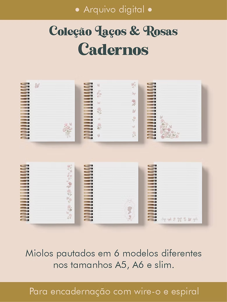 26-Cadernos Coleção Laços & Rosas Wire-o Arquivo Cadernos Coleção Laços & Rosas Wire-o 2026 - Imagem 1