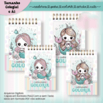 Arquivo Caderno Para Colorir Sereia Cute – COLEGIAL e A5 - Imagem 3