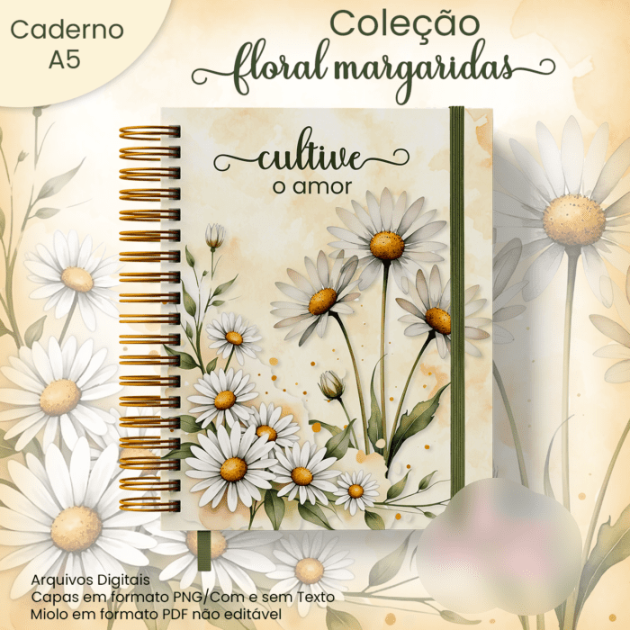4-Caderno A5 Coleção Floral Margaridas Arquivo Caderno A5 Coleção Floral Margaridas - Imagem 1