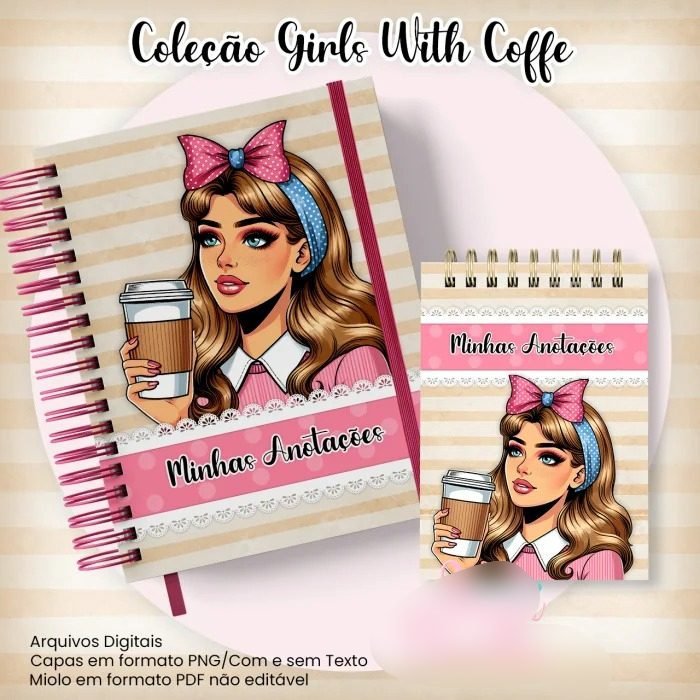 43-Caderno Pautado A5+Bloquinho A6 - Coleção Girls With Coffe N4 Arquivo Caderno Pautado A5+Bloquinho A6 - Coleção Girls With Coffe N4 - Imagem 1