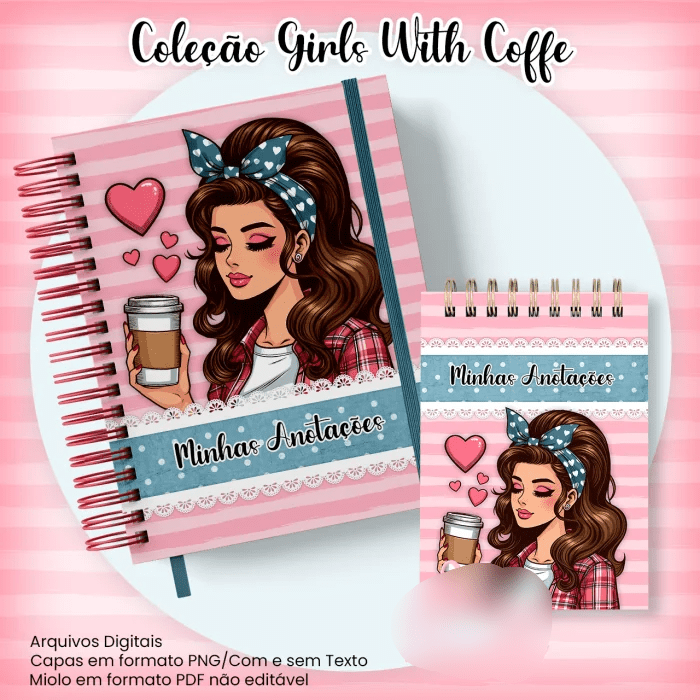 44-Caderno Pautado A5+Bloquinho A6 - Coleção Girls With Coffe N5 Arquivo Caderno Pautado A5+Bloquinho A6 - Coleção Girls With Coffe N5 - Imagem 1