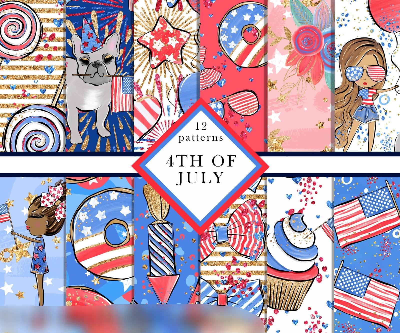 4th July Paper Arquivo Kit Digital Bandeiras dos EUA - 4 de Julho - Imagem 1