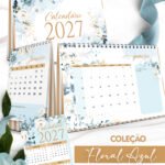 Arquivo Kit Calendários 2027 de Mesa A5 A6 e Calendário Marca Página Floral Azul