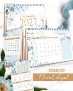 Arquivo Kit Calendários 2027 de Mesa A5 A6 e Calendário Marca Página Floral Azul