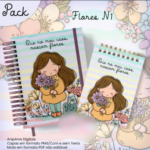 50-Caderno Pautado A5+Bloquinho A6 Flores N1 Arquivo Caderno Pautado A5+Bloquinho A6 Flores N1 - Imagem 1