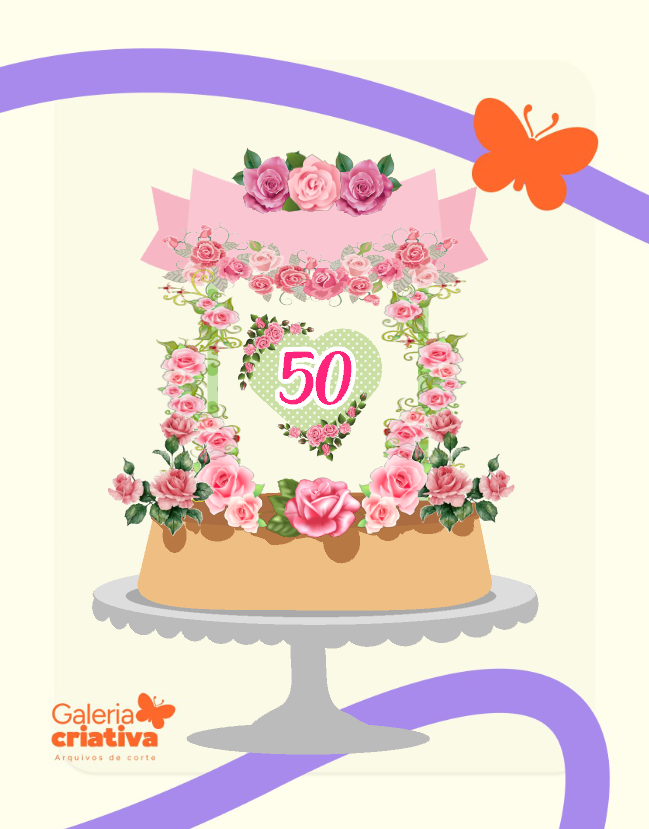 50 anos Floral Arquivo Topo de Bolo 50 anos Floral - Imagem 1