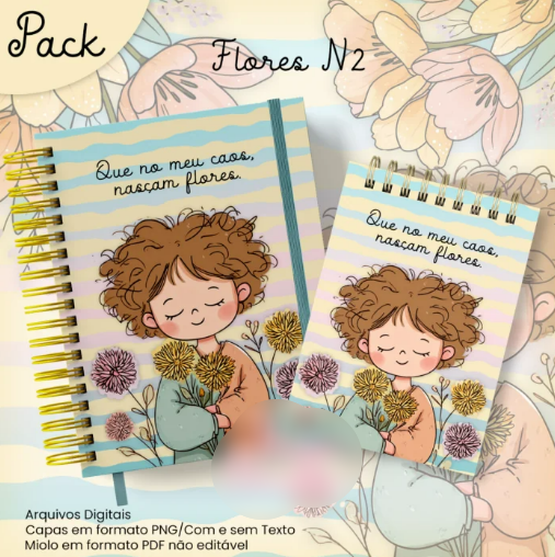 51-Caderno Pautado A5+Bloquinho A6 Flores N2 Arquivo Caderno Pautado A5+Bloquinho A6 Flores N2 - Imagem 1