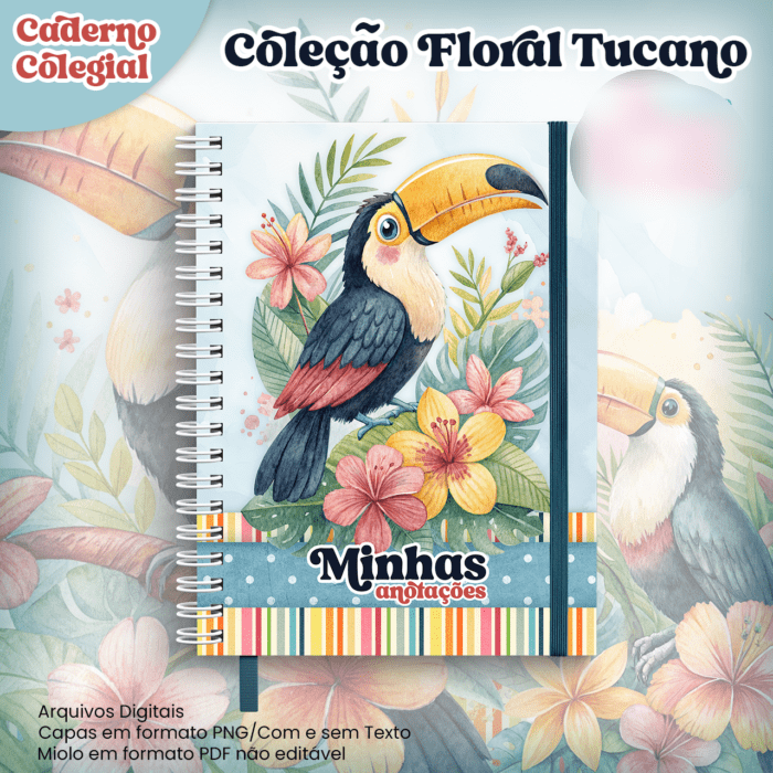 6-Caderno Colegial Coleção Floral Tucano Arquivo Caderno Colegial Coleção Floral Tucano - Imagem 1