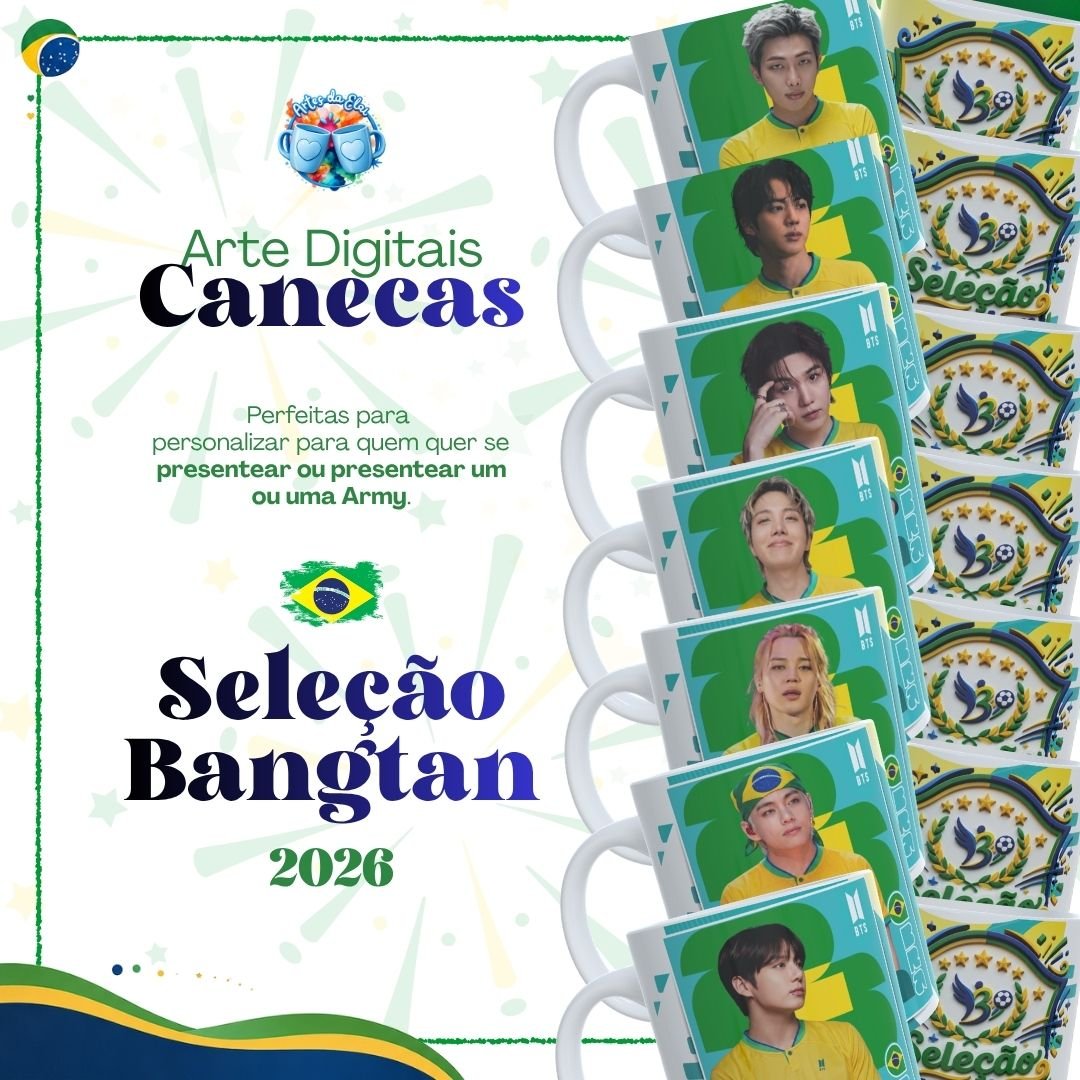 6-Pack Canecas Seleção Bangtan 2026 Arquivo Copa do Mundo Pack Canecas Seleção Bangtan 2026 - Imagem 1