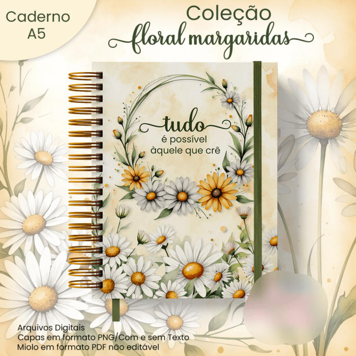 7-Caderno Mensagens Bíblicas A5 Coleção Floral Margaridas Arquivo Caderno Mensagens Bíblicas A5 Coleção Floral Margaridas - Imagem 1