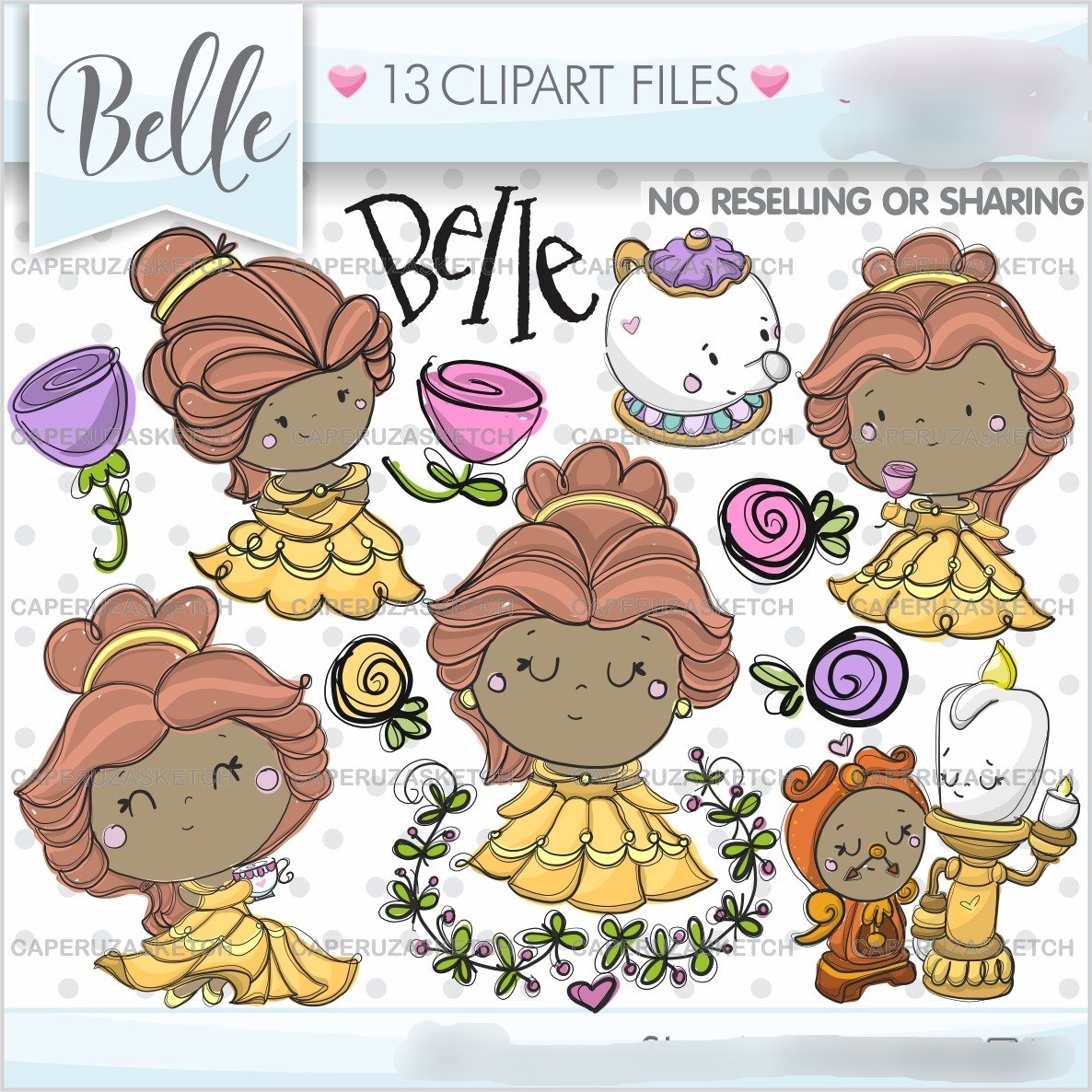 71_Princess_-_Belle_1_-_Darker_Skin Kit Digital Princesa Bela Morena - Imagem 1