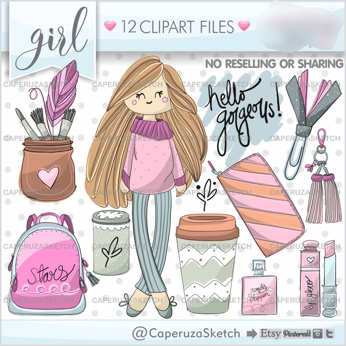 85_Girl2 Kit Digital Menina Acessorios Clipart - Imagem 1